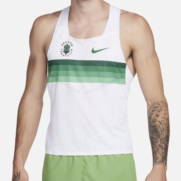 Nike Oregon Track Club ADV Pro Elite Running Singlet DR5812-100 (White/Green) - Picture 1 of 6